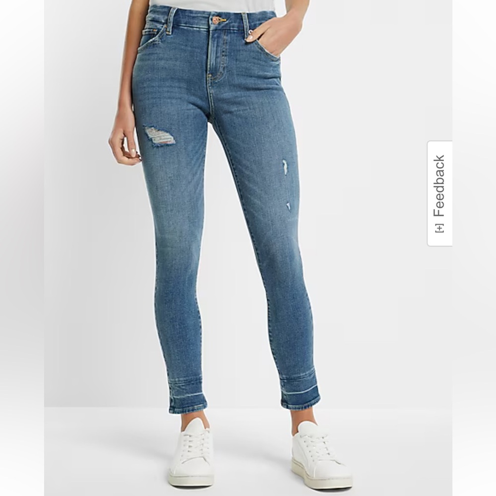 Express Mid Rise Flexx Distressed Skinny Jeans Large L 10 12 14 Stretch Long